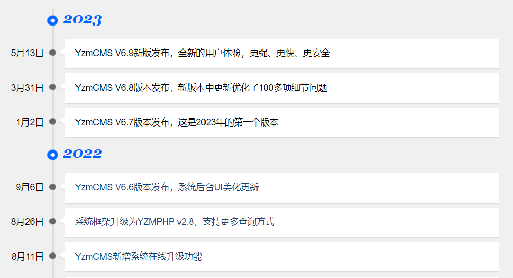 YzmCMS網站大事記模塊